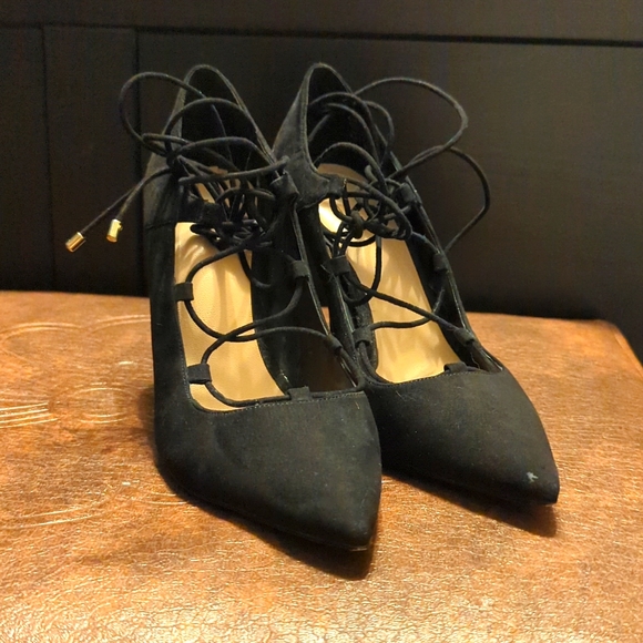 Black also suede heels - tie up - Picture 4 of 4